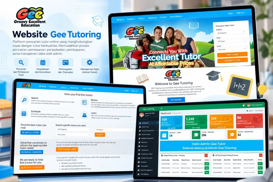 Gee Tutoring - Web Apps interface